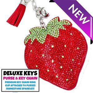 DeLuxe Keys Rhinestone Keychain/Purse Chain-Red Strawberry Large